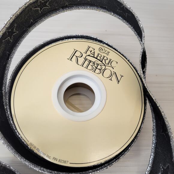 WFR Silver and Black Metallic Ribbon with Silver Stars and Edges, 10 yds - Picture 6 of 7